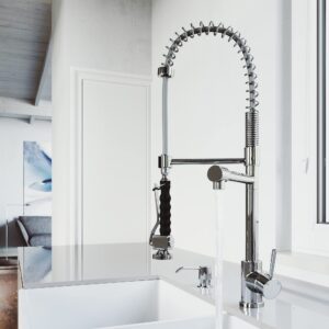 VIGO VG02007CHK2 27" H Zurich Single-Handle with Pull-Down Sprayer Kitchen Faucet with Soap Dispenser in Chrome