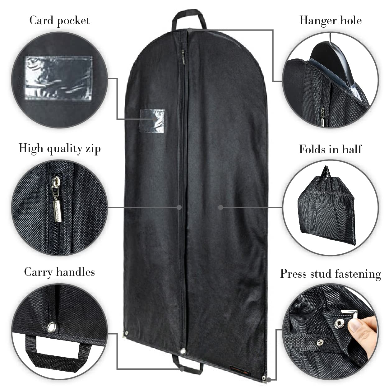 HANGERWORLD 40inch Hanging Suit Garment Bag Travel Carrier Clothes Cover with Handles, Acid Free Breathable Dust Proof Material (1 Pack, Black)