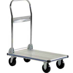 Vestil AFT-30-NM Aluminum Folding Platform Truck with Single Handle and 4" Non-Marking Polyurethane Casters, 400 lbs Capacity, 30" Length x 18-1/2" Width x 6-5/16" Height