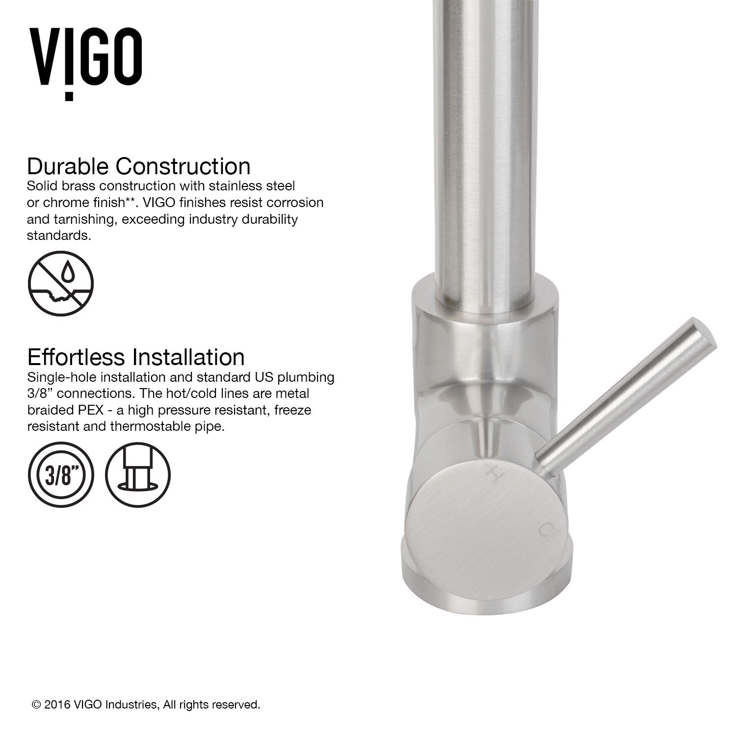 VIGO VG02007STK2 27" H Zurich Single-Handle with Pull-Down Sprayer Kitchen Faucet with Soap Dispenser in Stainless Steel