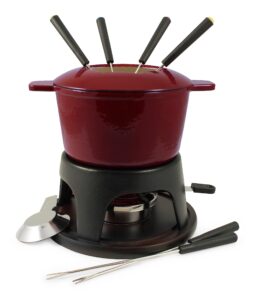 swissmar f66705 sierra 1.6-quart cast iron meat fondue set, 11-piece, cherry red