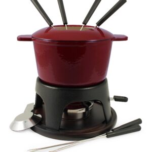 Swissmar F66705 Sierra 1.6-Quart Cast Iron Meat Fondue Set, 11-Piece, Cherry Red