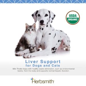 Herbsmith Organic Milk Thistle for Dogs and Cats – Liver Supplement for Dogs & Cats – Made in USA – 150g Powder