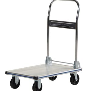 Vestil AFT-30-NM Aluminum Folding Platform Truck with Single Handle and 4" Non-Marking Polyurethane Casters, 400 lbs Capacity, 30" Length x 18-1/2" Width x 6-5/16" Height