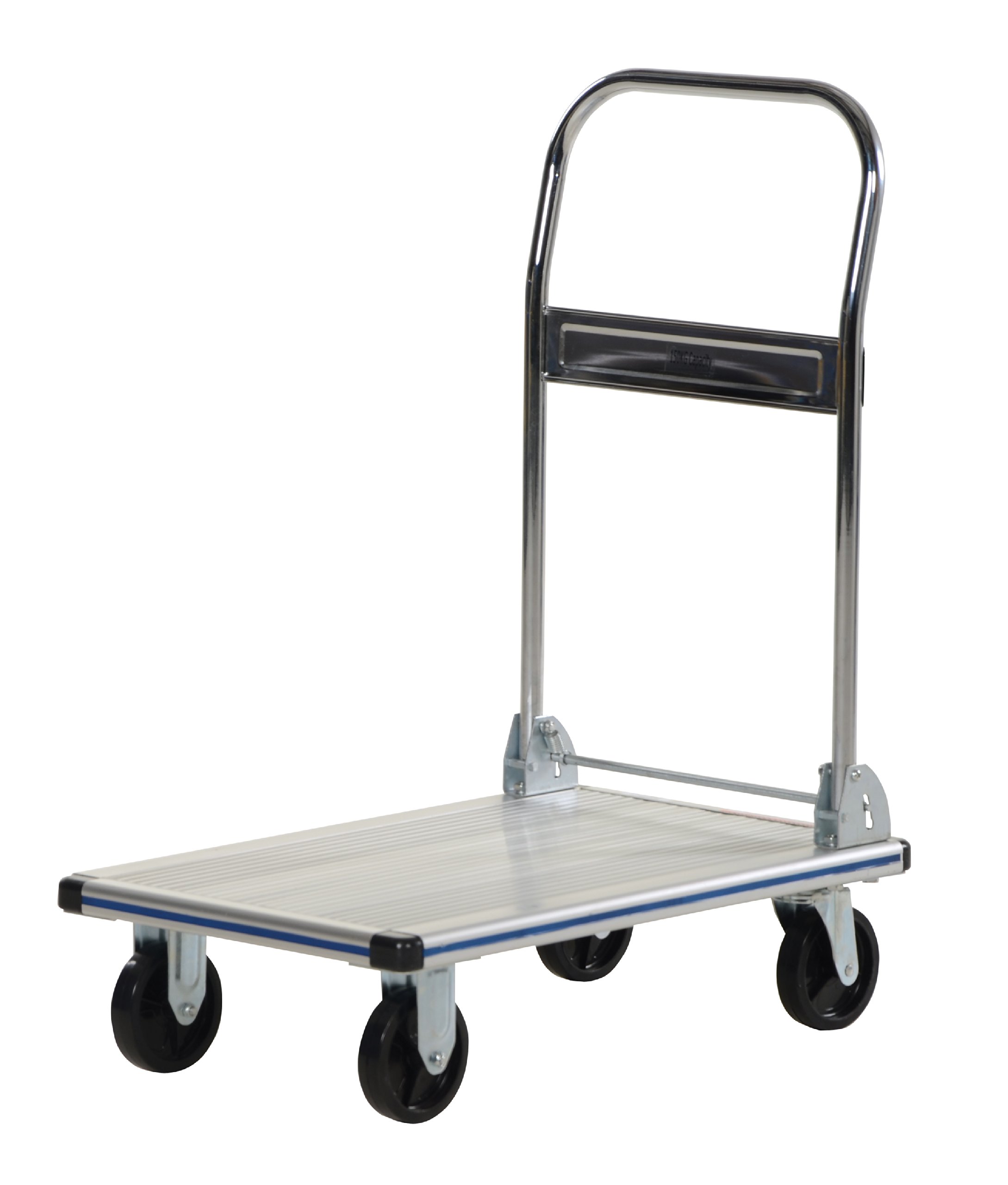 Vestil AFT-30-NM Aluminum Folding Platform Truck with Single Handle and 4" Non-Marking Polyurethane Casters, 400 lbs Capacity, 30" Length x 18-1/2" Width x 6-5/16" Height