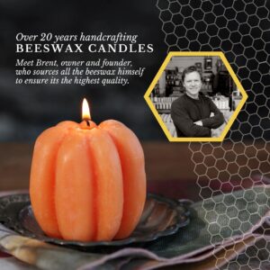 Big Dipper Wax Works Medium Light Orange Pumpkin Candle, 25-Hour Long Burn, Pure Beeswax Sculpted Candle, 3” x 3.25”, Fall Candle