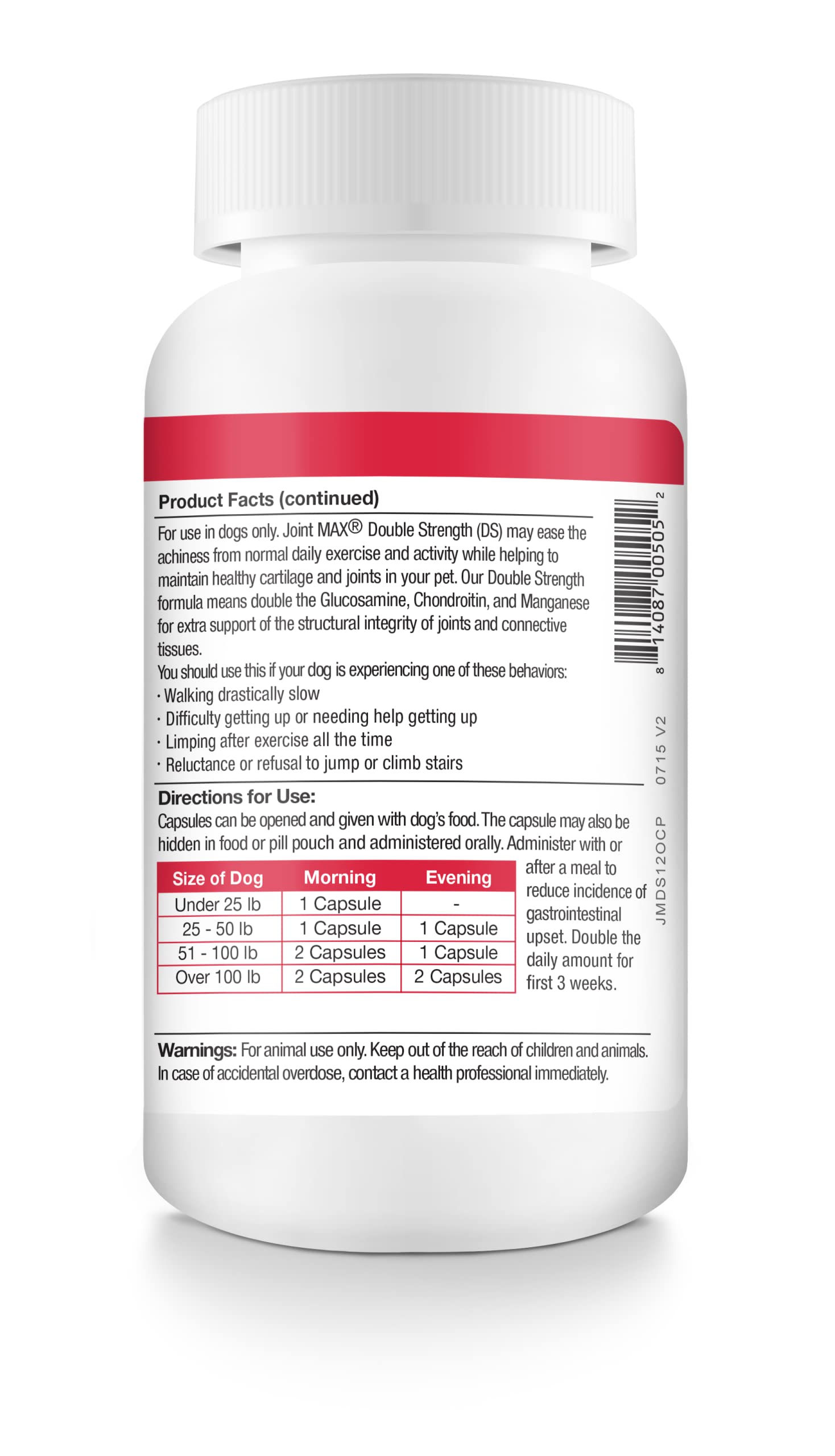 Pet Health Solutions Joint MAX Double Strength (DS) Capsules for Dogs, Glucosamine, Chondroitin, Vitamins and Antioxidants, Hip and Joint Pain Relief and Support Supplement - Made in USA, 120 Tablets