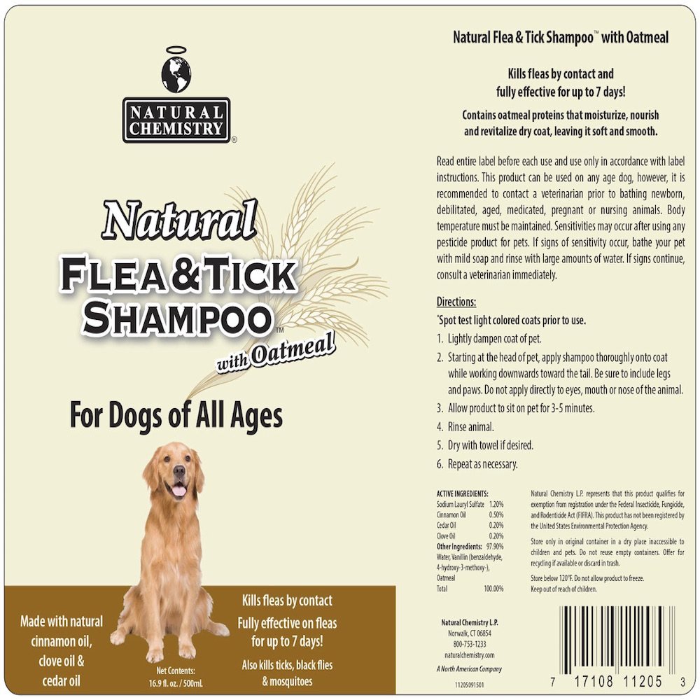 Natural Flea and Tick Shampoo with Oatmeal for Dogs, 16.9-Ounce