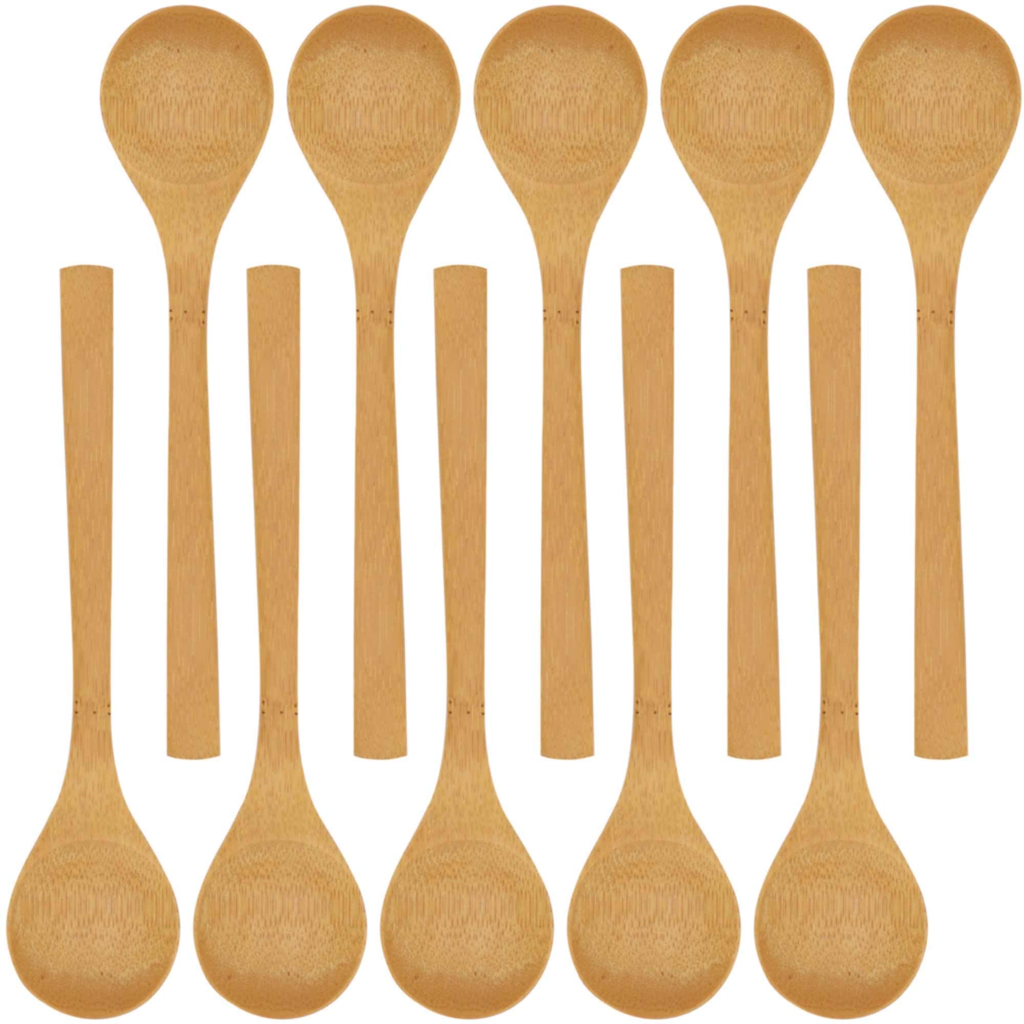 BambooMN 8" Reusable Solid Bamboo Soup Spoon - Dining Flatware - Kitchen Utensils - 10 pcs