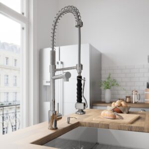 VIGO VG02007CHK2 27" H Zurich Single-Handle with Pull-Down Sprayer Kitchen Faucet with Soap Dispenser in Chrome