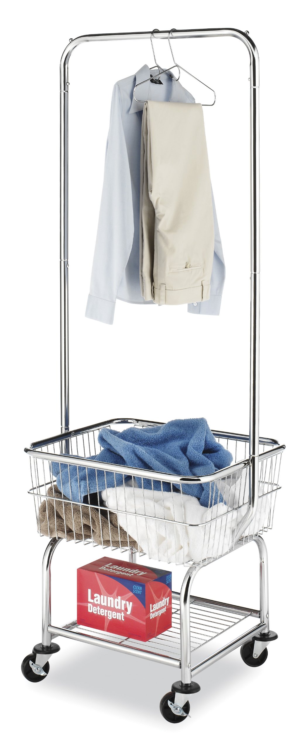 Whitmor Commercial Rolling Laundry Butler with Wire Storage Rack