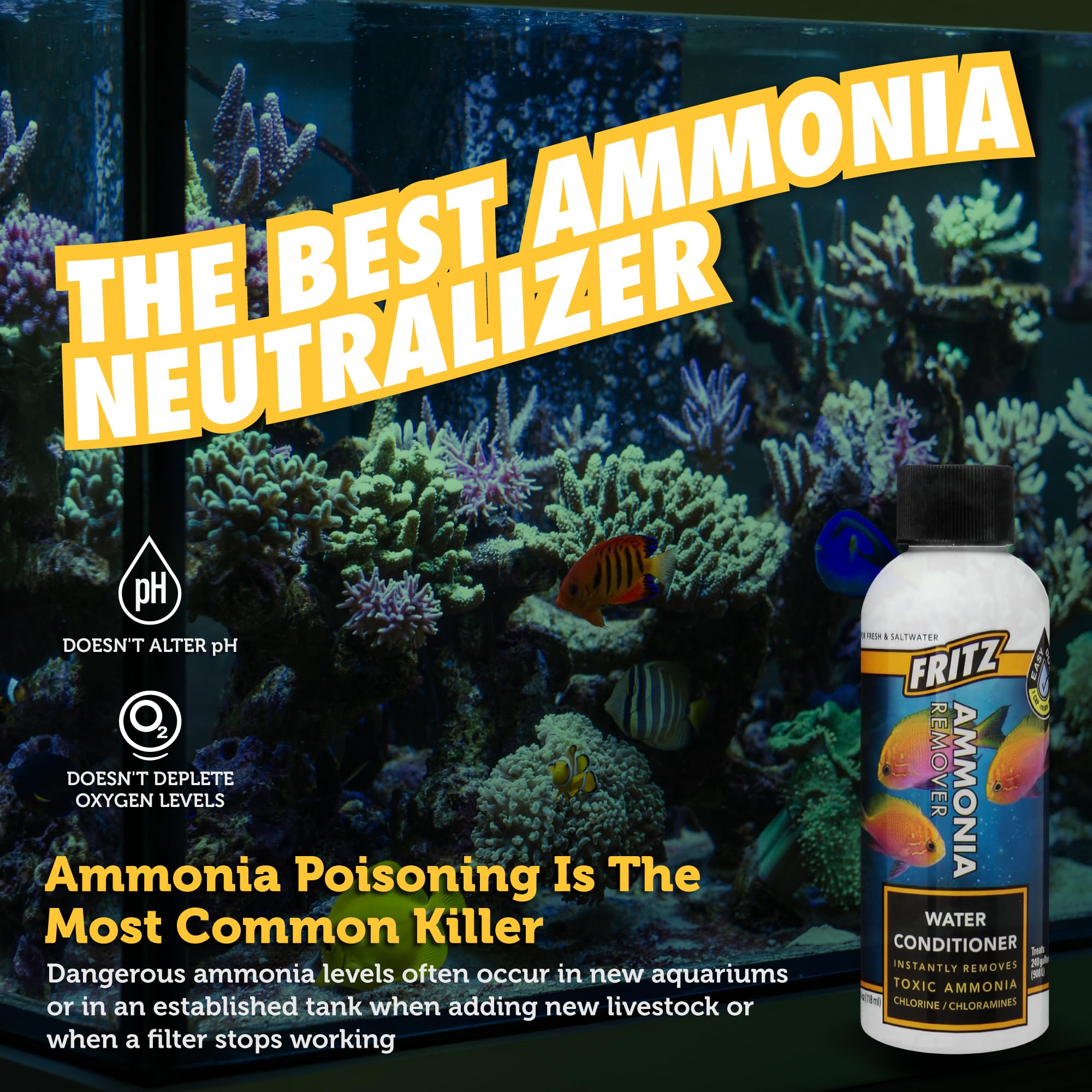 Fritz Aquatics ACCR Water Conditioner Instantly Removes Toxic Ammonia/Chlorine & Chloramines for Fresh & Salt Water Aquariums (4-Ounce)