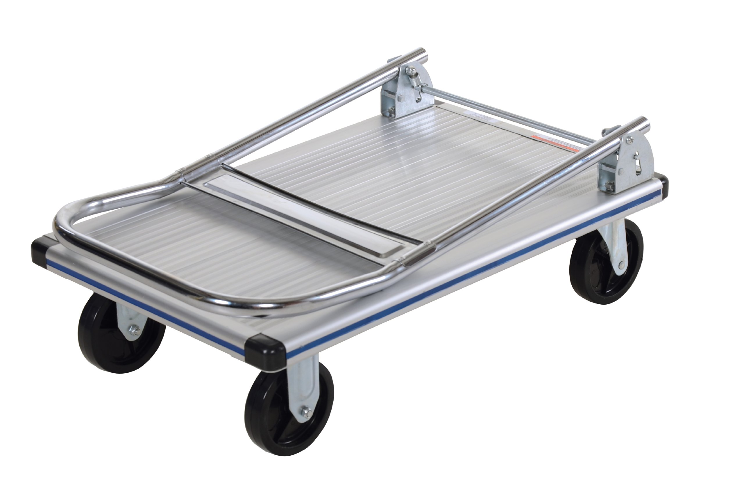 Vestil AFT-30-NM Aluminum Folding Platform Truck with Single Handle and 4" Non-Marking Polyurethane Casters, 400 lbs Capacity, 30" Length x 18-1/2" Width x 6-5/16" Height