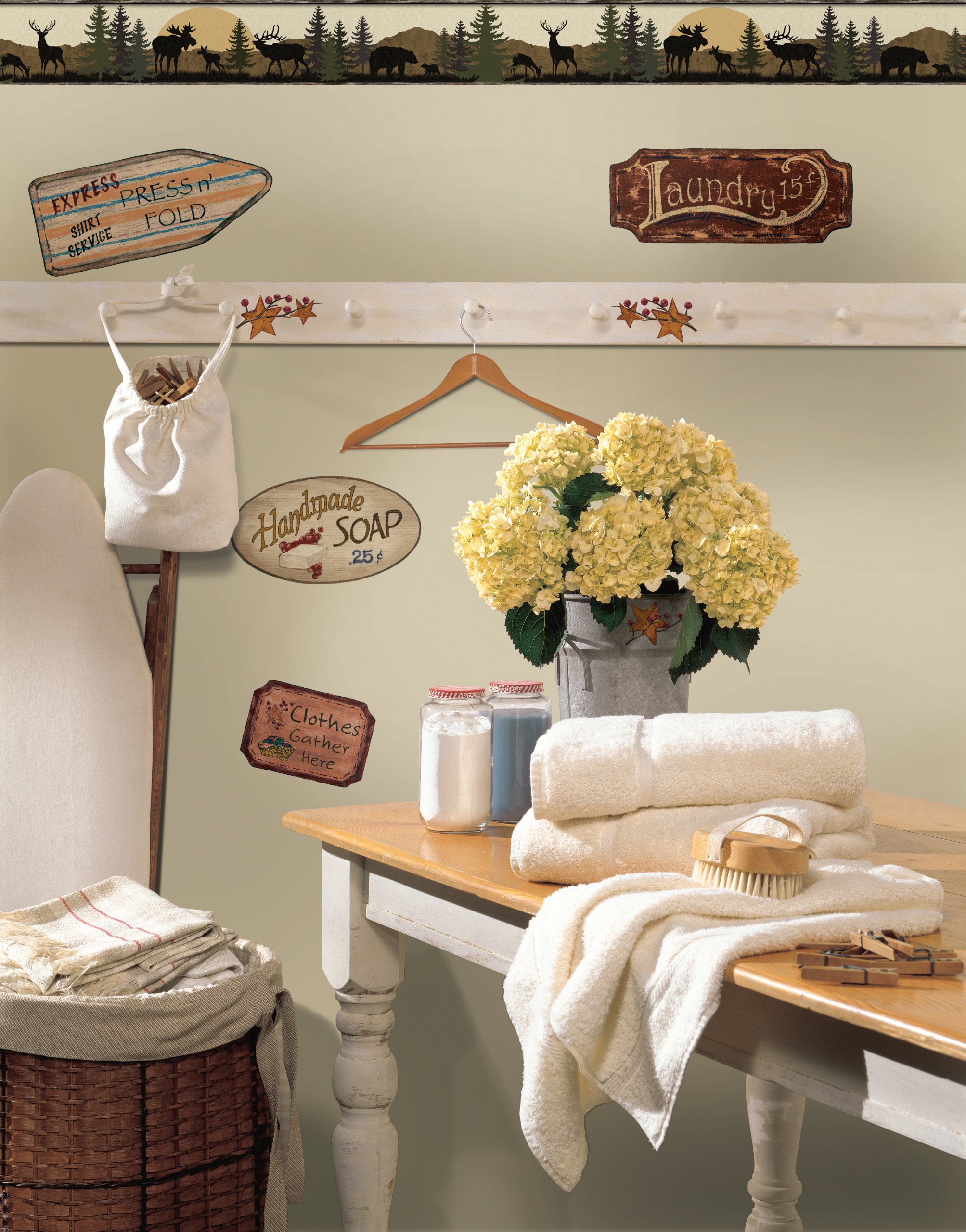 RoomMates York Wallcoverings Lale Forest Lodge Scenic Silhouette Border, Browns