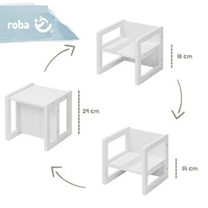 Roba: Country-Farmhouse Chair: White Wood - Chic Children’s Chair, Adjustable Seat Height, Converts Into A Table, Toddler & Kids, Ages 2+