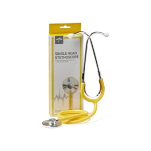 medline single-head stethoscope with 22" long tubing, yellow, lightweight and durable