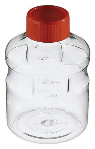 Corning 430518 Polystyrene Cylindrical 1000mL Easy Grip Disposable Storage Bottle, with 45mm Orange HDPE Cap (Case of 24)