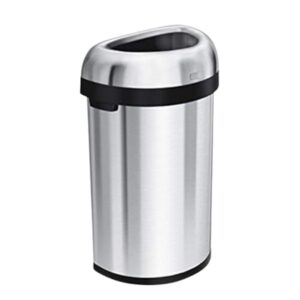 simplehuman 60 liter / 15.9 gallon large semi-round open top trash can commercial grade heavy gauge, brushed stainless steel