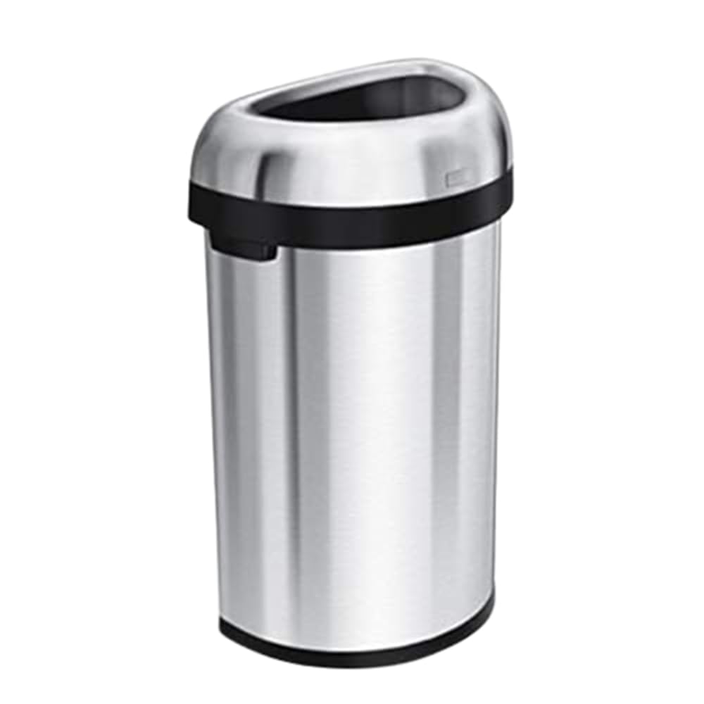 simplehuman 60 Liter / 15.9 Gallon Large Semi-Round Open Top Trash Can Commercial Grade Heavy Gauge, Brushed Stainless Steel