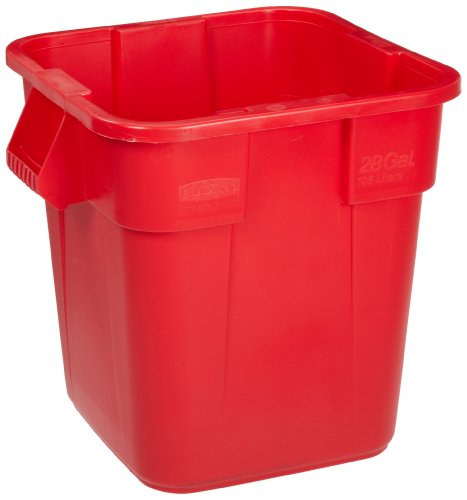 Rubbermaid Commercial Products BRUTE Square Bin Storage Container without Lid, 28-Gallon, Red