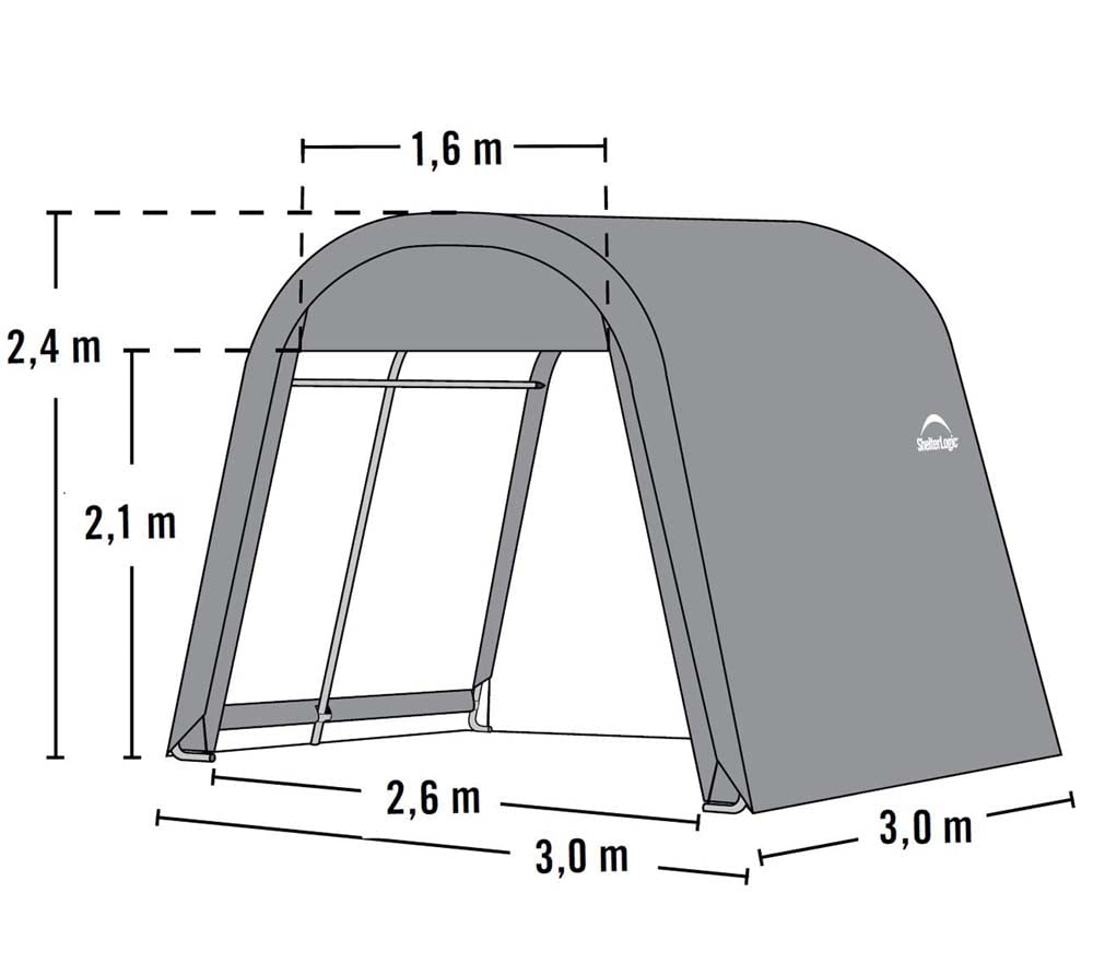 ShelterLogic 10' x 10' Shed-in-a-Box All Season Steel Metal Round Roof Outdoor Storage Shed with Waterproof Cover and Heavy Duty Reusable Auger Anchors, grey