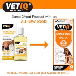 VetIQ Skin & Coat, 250ml, Promotes Healthy Skin & Coat with Omega 3 Oil, Dog Grooming Supplement Helps Reduce Shedding, Dog & Cat Supplements for Dry, Itchy Skin