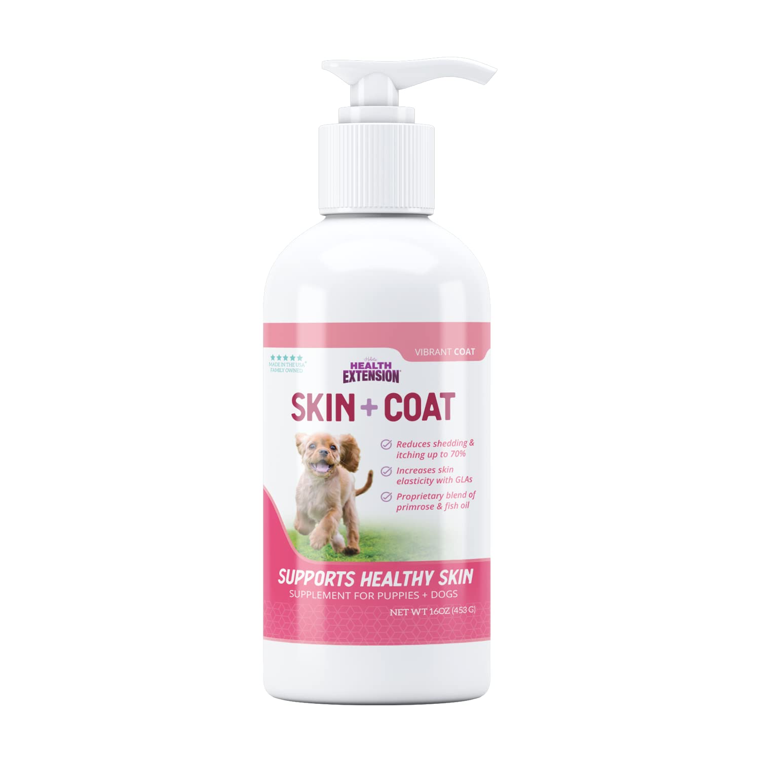 Health Extension Skin & Coat Supplement for Dogs & Puppies, 16oz - Omega 3 & 6 Rich Formula for Healthy Skin & Shiny Coat, Reduces Shedding & Itching