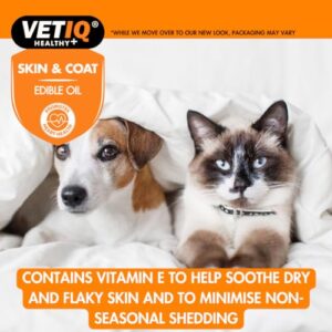 VetIQ Skin & Coat, 250ml, Promotes Healthy Skin & Coat with Omega 3 Oil, Dog Grooming Supplement Helps Reduce Shedding, Dog & Cat Supplements for Dry, Itchy Skin