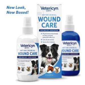 Vetericyn Plus Dog Wound Care Spray | Healing Aid and Skin Repair, Clean Wounds, Relieve Itchy Skin, and Prevent Infection, Safe for All Animals. 8 Ounces