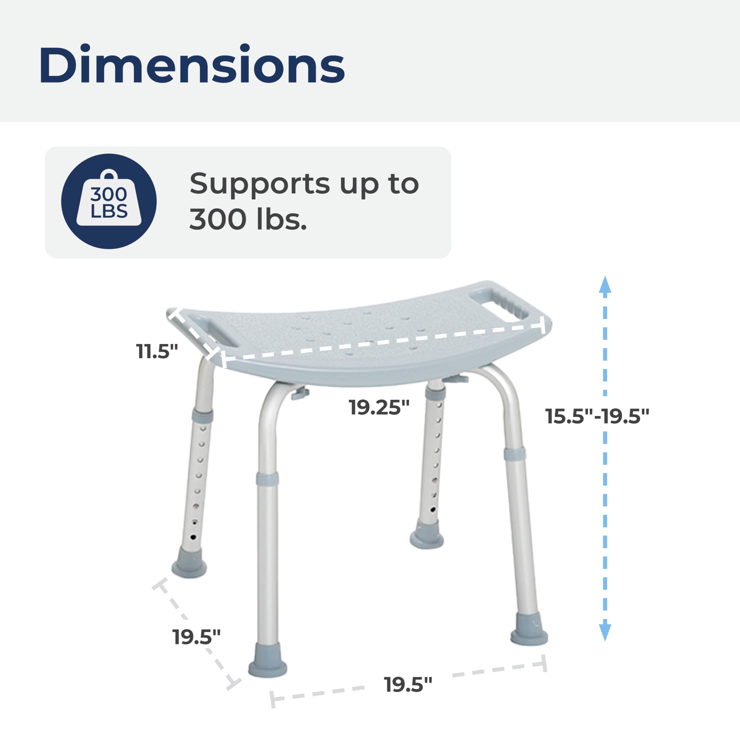 Drive Medical RTL12203KDR Shower Chair, Adjustable Shower Stool with Suction Feet, Shower Seat for Inside Shower or Tub, Bathroom Bench Bath Chair for Elderly and Disabled, 300 LB Weight Cap