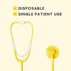 Disposable Stethoscope, Yellow, 10-pack, Single Patient Use, Plastic, 22" PVC Y-Tubing, Lightweight for Home, Education, Doctors, Nurses