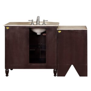 Silkroad Exclusive HYP-0902-T-UIC-58-L Travertine Top Single Left Sink Bathroom Vanity with Bath Furniture Cabinet, 58", Dark Wood