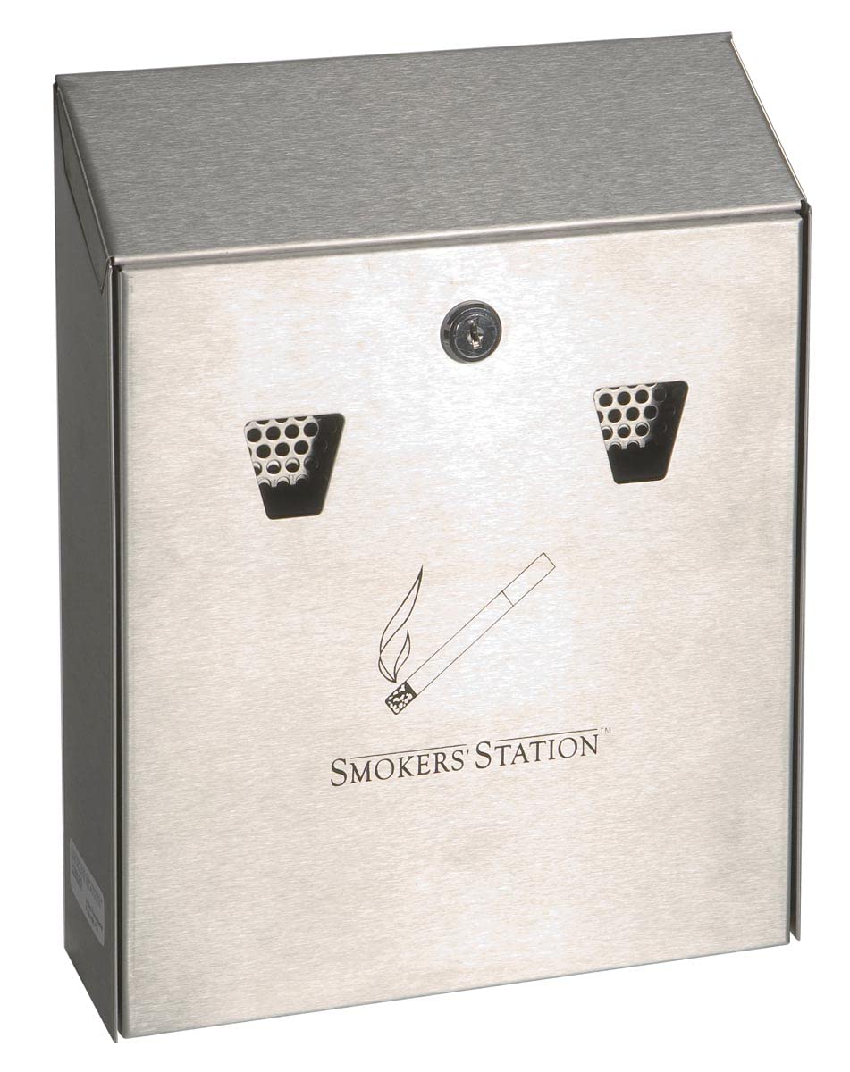 Rubbermaid Commercial Products Wall Mounted Smoker's Management Station, Black, Stainless Steel Cigarette Butt Receptacle/Disposable, Outdoor Ashtray for Offices/Malls