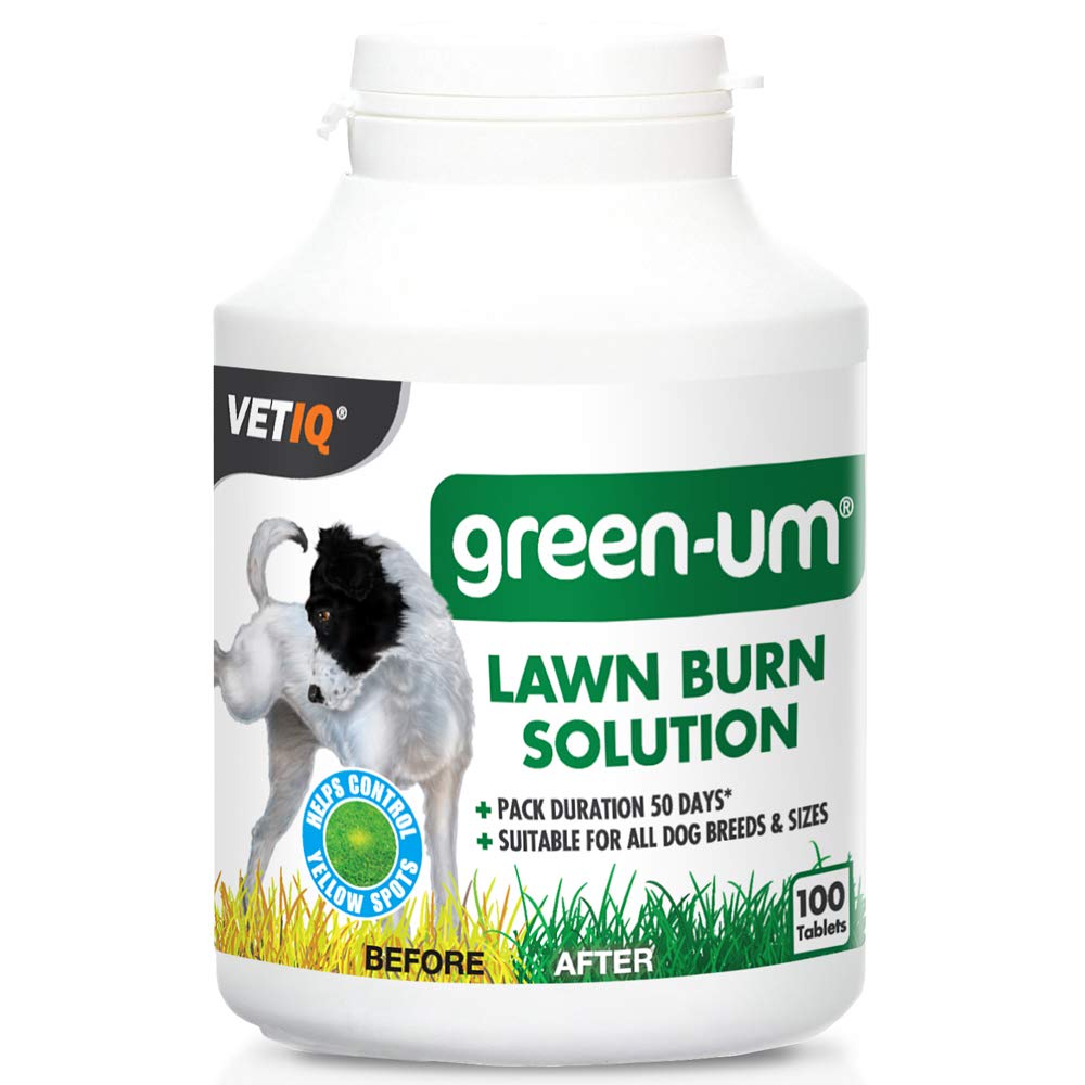 VetIQ Green-Um Dog Urine Neutraliser, 100 Tablets, Urine Neutraliser Lawn Burn Solution, Puppy Essentials Controls Nitrogen in Urine to Prevent Lawn Yellow Spots, Wee Neutraliser for All Breeds/Sizes