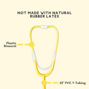 Disposable Stethoscope, Yellow, 10-pack, Single Patient Use, Plastic, 22" PVC Y-Tubing, Lightweight for Home, Education, Doctors, Nurses