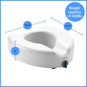 Medline 5" Raised Toilet Seat with Lock, No Arms, White, 400 lb Capacity - Easy Installation - Elderly & Disabled Bathroom Aid