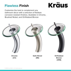 KRAUS Tall Waterfall Bathroom Faucet for Vessel Sink with Frosted Black Glass Disk and Pop-Up Drain, Oil Rubbed Bronze KGW-1700-PU-10ORB-BLFR