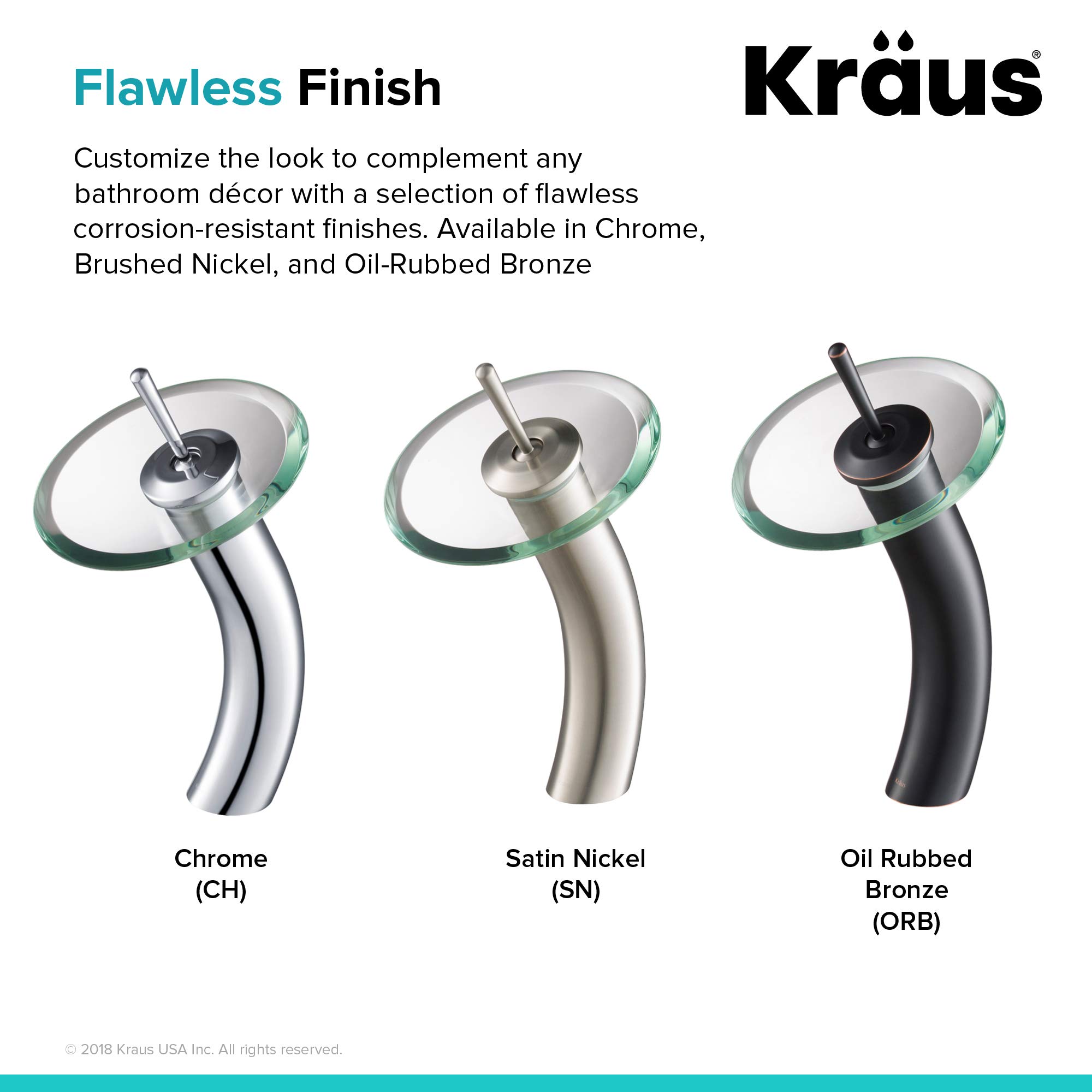 KRAUS Tall Waterfall Bathroom Faucet for Vessel Sink with Frosted Black Glass Disk and Pop-Up Drain, Oil Rubbed Bronze KGW-1700-PU-10ORB-BLFR