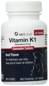 vet one vitamin k1 chewable tablets - vitamin k1 for dogs, beef-flavored chewable vitamins for cats and dogs (50 tablets, phytonadione 25mg)