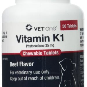 Vet One Vitamin K1 Chewable Tablets - Vitamin K1 for Dogs, Beef-Flavored Chewable Vitamins for Cats and Dogs (50 Tablets, Phytonadione 25mg)