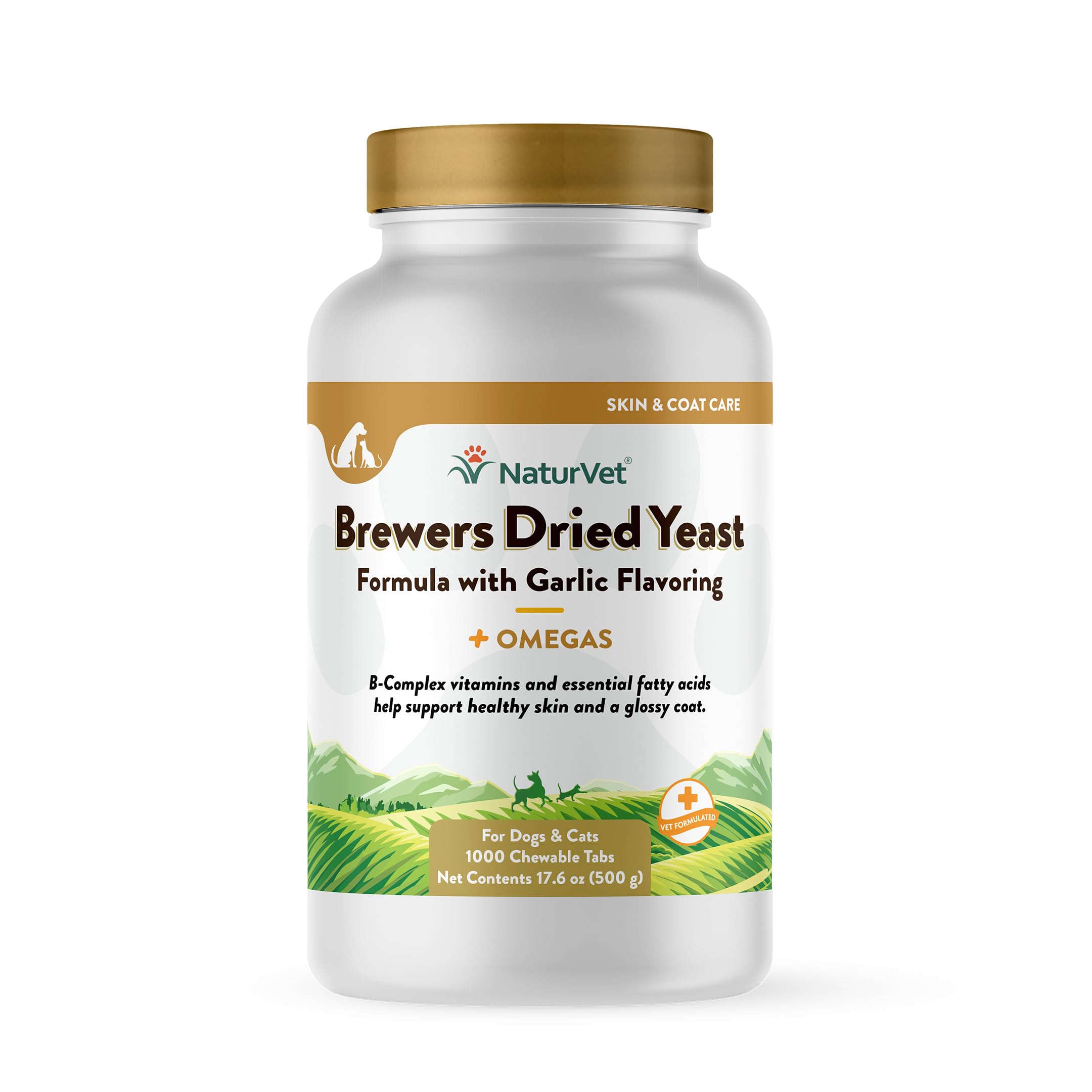 NaturVet – Brewer’s Dried Yeast Formula with Garlic Flavoring – Plus Omegas | Rich in Omega-3, 6 & 9 Fatty Acids | Fortified with B1, B2, Niacin & Vitamin C | for Dogs & Cats | 1000 Chewable Tablets