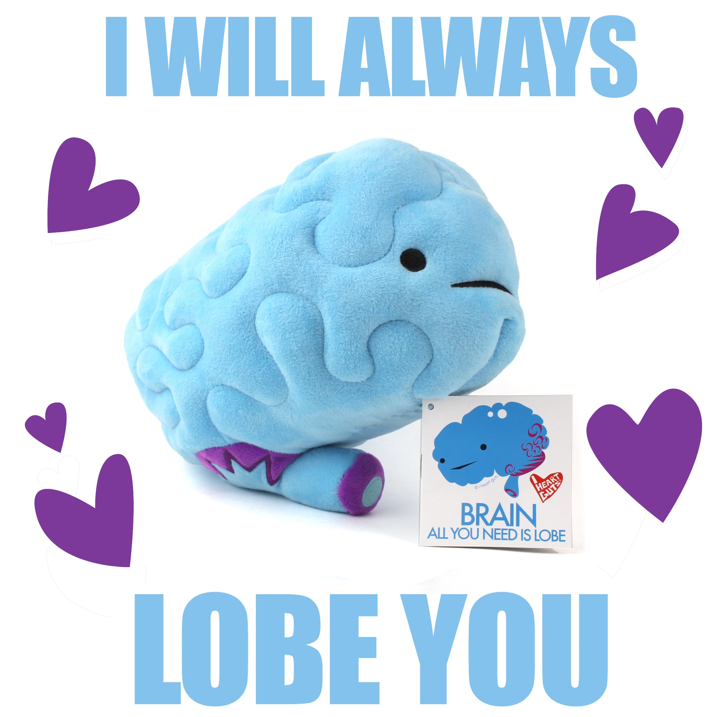 I Heart Guts Brain Plush - All You Need is Lobe - Educational Brain Pillow - 11” Organ Plush, Ideal for Doctors, Nurses, Medical Students, Graduation & Brain Surgery Recovery Gifts