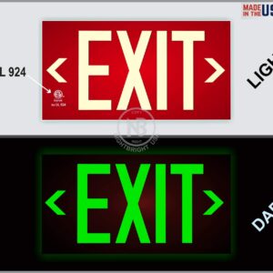 Photoluminescent Exit Sign Red - Aluminum - UL 924 Code Approved/IBC/NFPA 101 | NightBright USA Part Number ULR-050