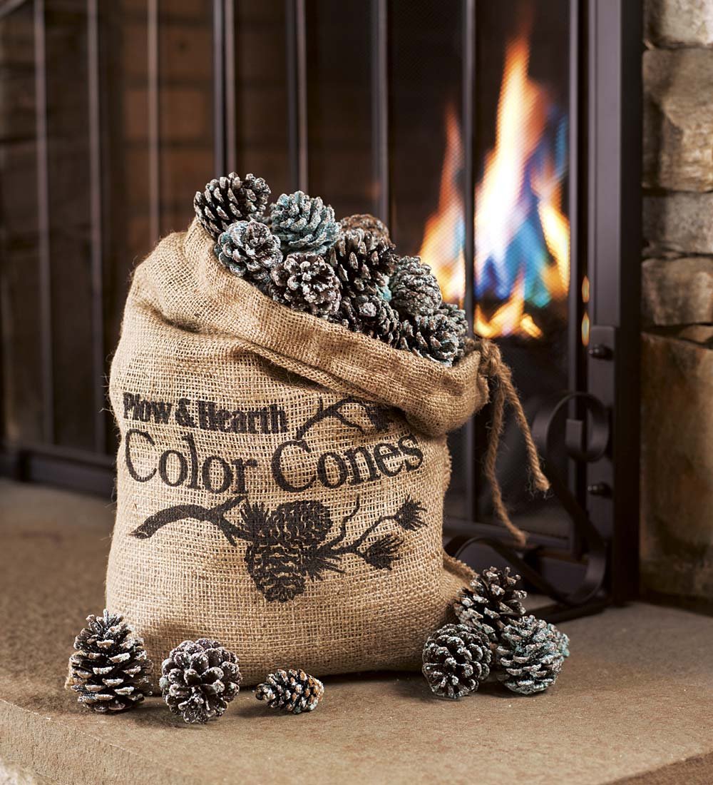 Plow & Hearth Fireplace Color Changing Pine Cones Wood Burning Accessories