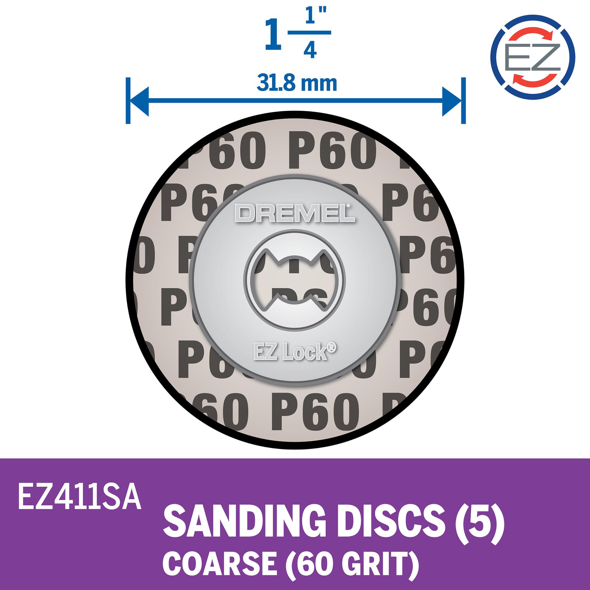 Dremel EZ Lock 60 Grit Sanding Discs for Rotary Tools, 5-Pieces (EZ411SA)