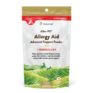 naturvet aller-911 advanced allergy aid formula powder plus antioxidants for dogs and cats, 9 oz powder, made in the usa