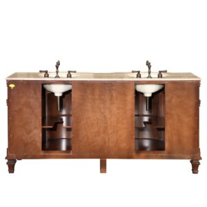 Silkroad Exclusive Travertine Stone Top Double Sink Bathroom Vanity with Furniture Bath Cabinet, 72", Medium Wood