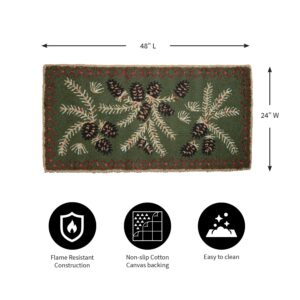 Plow & Hearth 2'x4' Hooked Pine Cone Fireproof Hearth Rug |100% Wool Fireplace Mat | Protect Home Décor Hardwood Floor and Carpet from Sparks and Embers Wood Stove