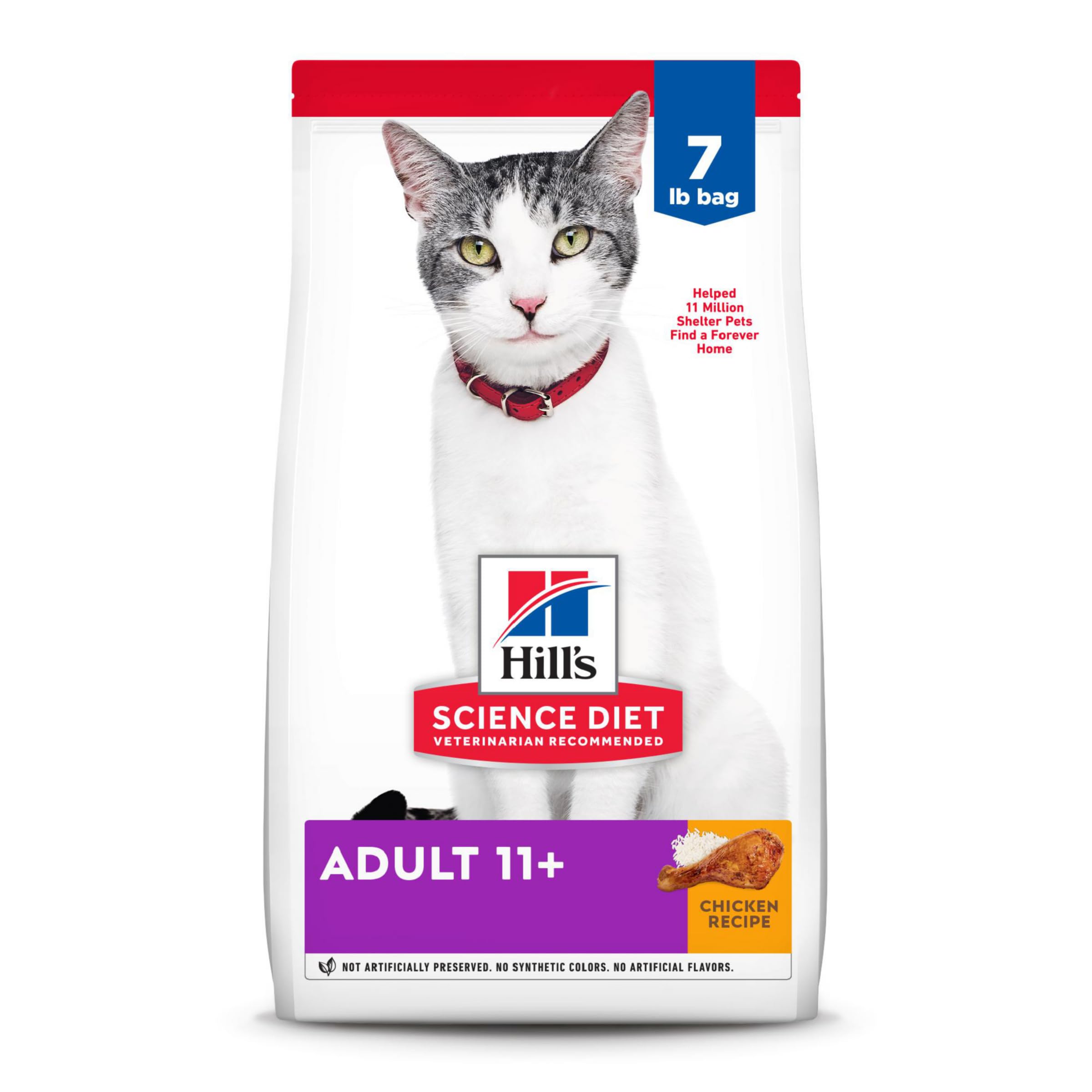 Hill's Science Diet Adult 11+, Senior Adult 11+ Premium Nutrition, Dry Cat Food, Chicken Recipe, 7 lb Bag