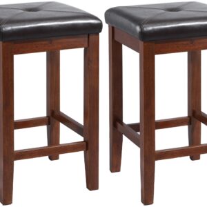 Crosley Furniture Upholstered Square Seat Counter Height Bar Stools Set of 2, Vintage Mahogany, 24-inch